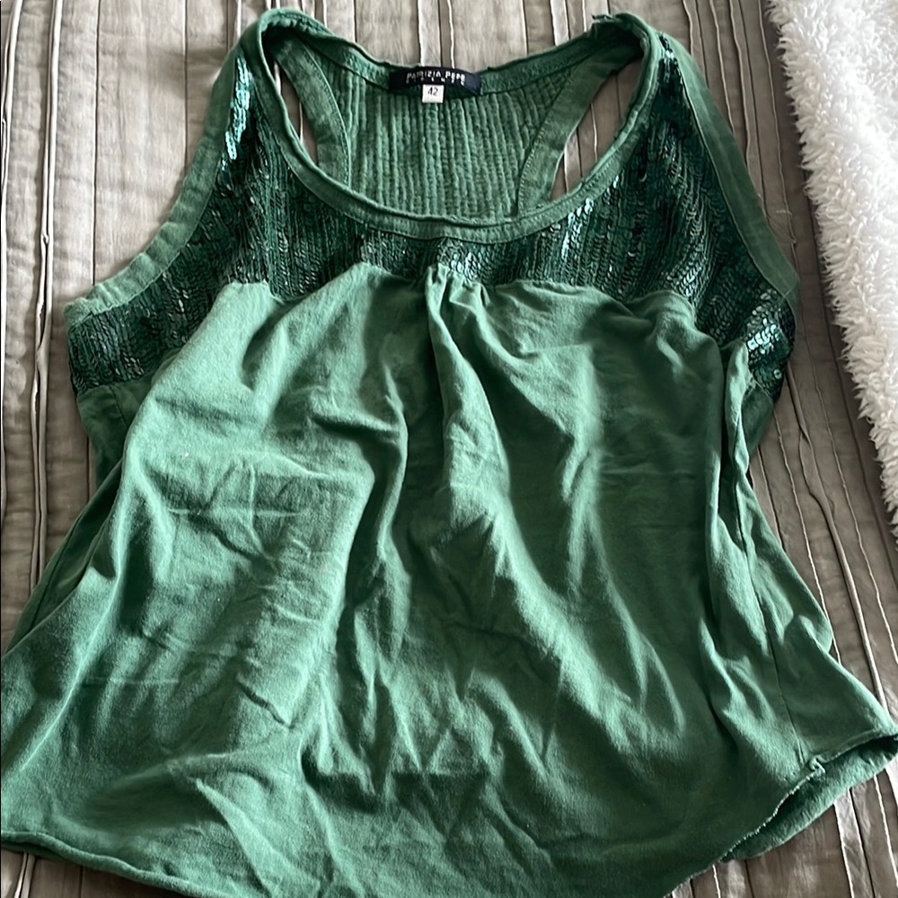 Patrizia Pepe Green Sleeveless Tank Top with sequined Detail